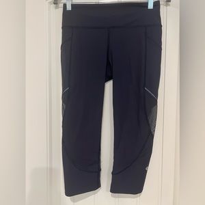 Lululemon Leggings-  Cropped, black with mesh detail. Size 6